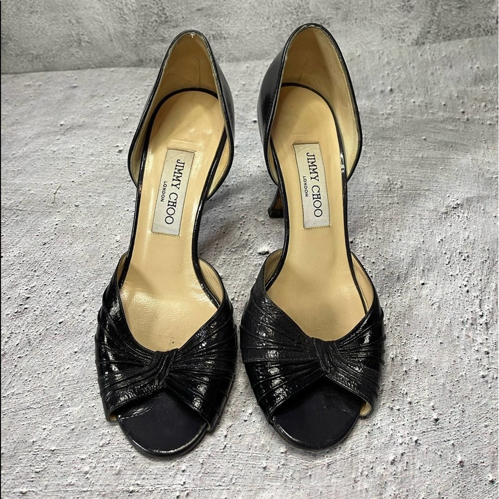 Jimmy Choo Patent Leather Open Toe Bow Pumps (7)